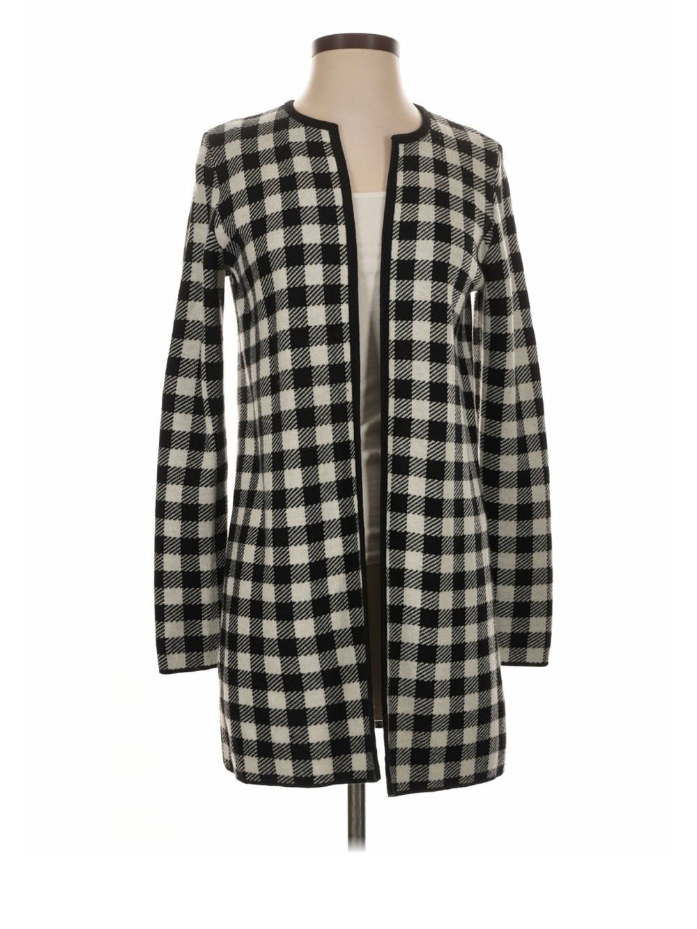 Talbots Black and White Check Open-Front Women's Sweater Cardigan